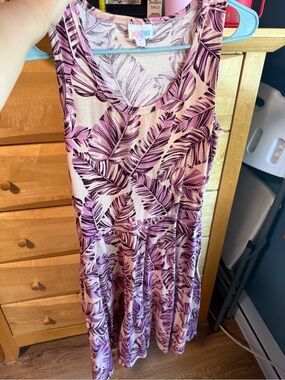 LuLaRoe Pink and Purple Leaf Print Sleeveless Midi Dress